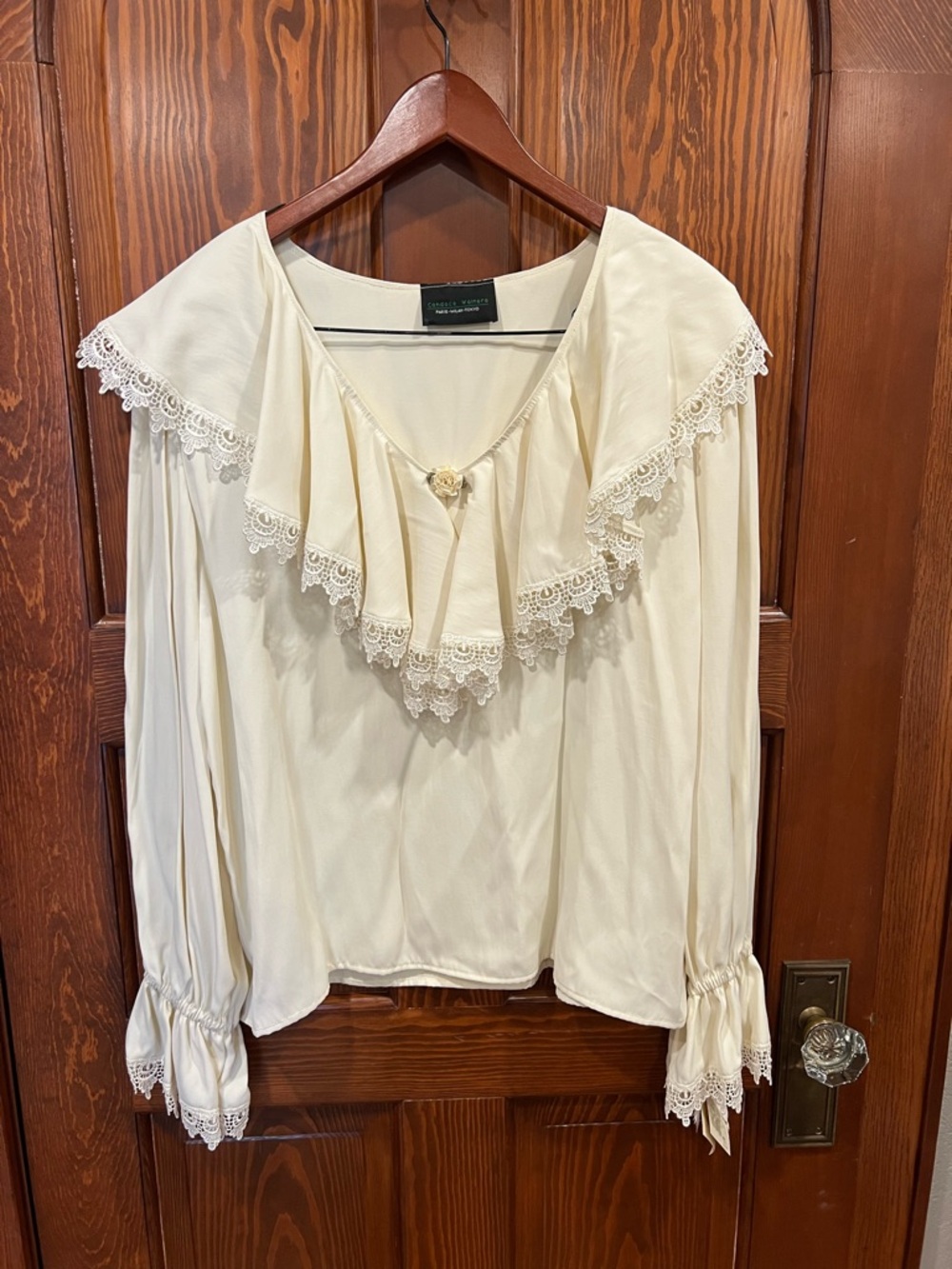 Vintage-Inspired Cream Victorian Cowgirl Blouse with Lace Trim